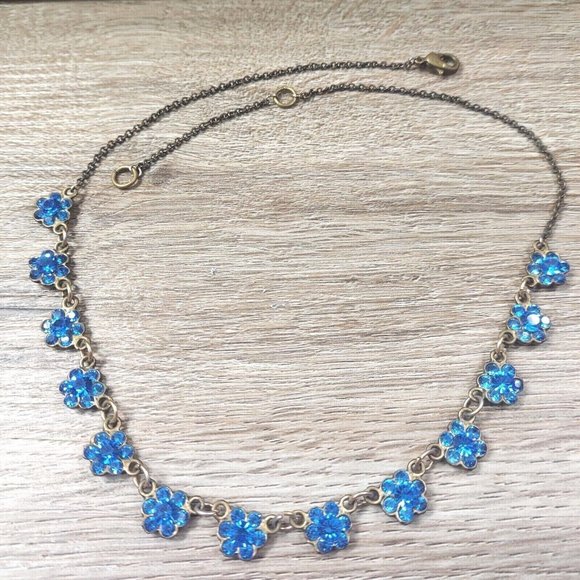 Flower Necklace Blue Stone Flowers Pendant Vintage Boho Jewelry Trinket Gift - Picture 5 of 8